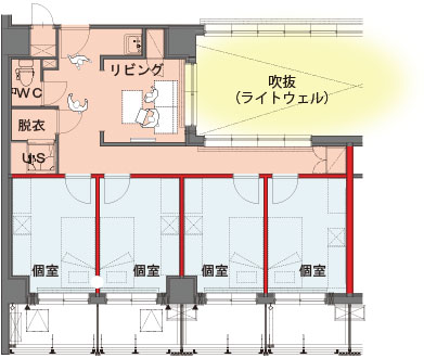 4人1ユニットの寮室